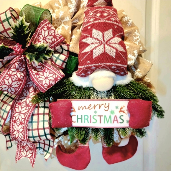 Christmas Winter Gnome Wreath Deco Mesh Bow - Picture 2 of 6